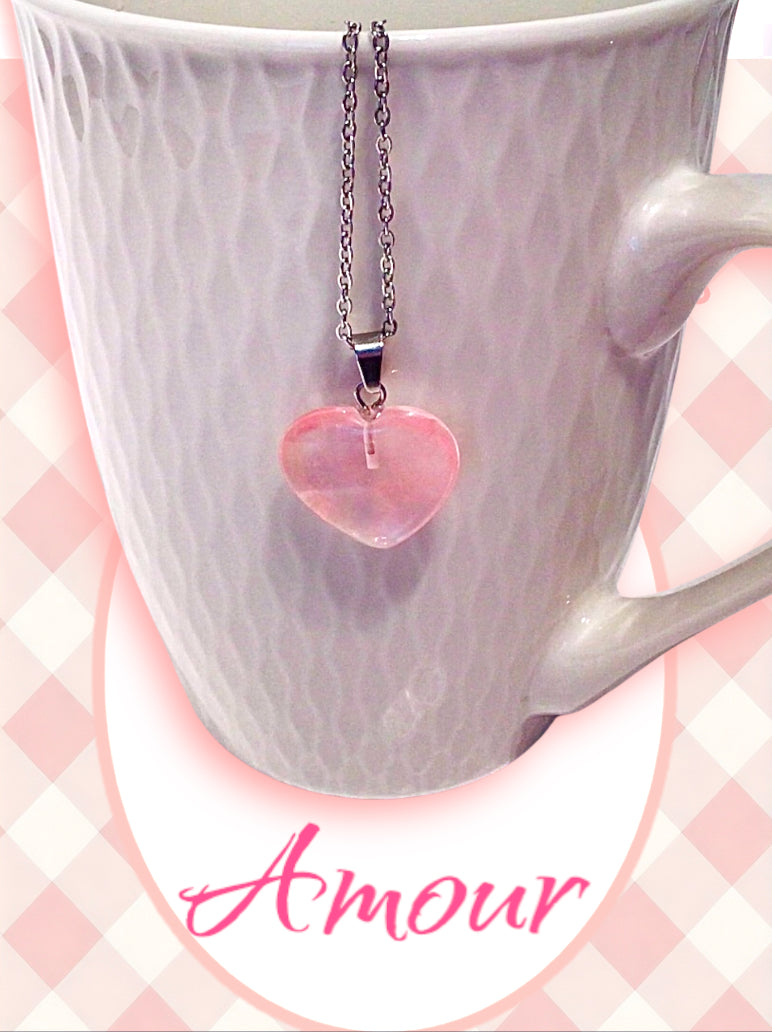 Collier Cœur Quartz Rose 💖