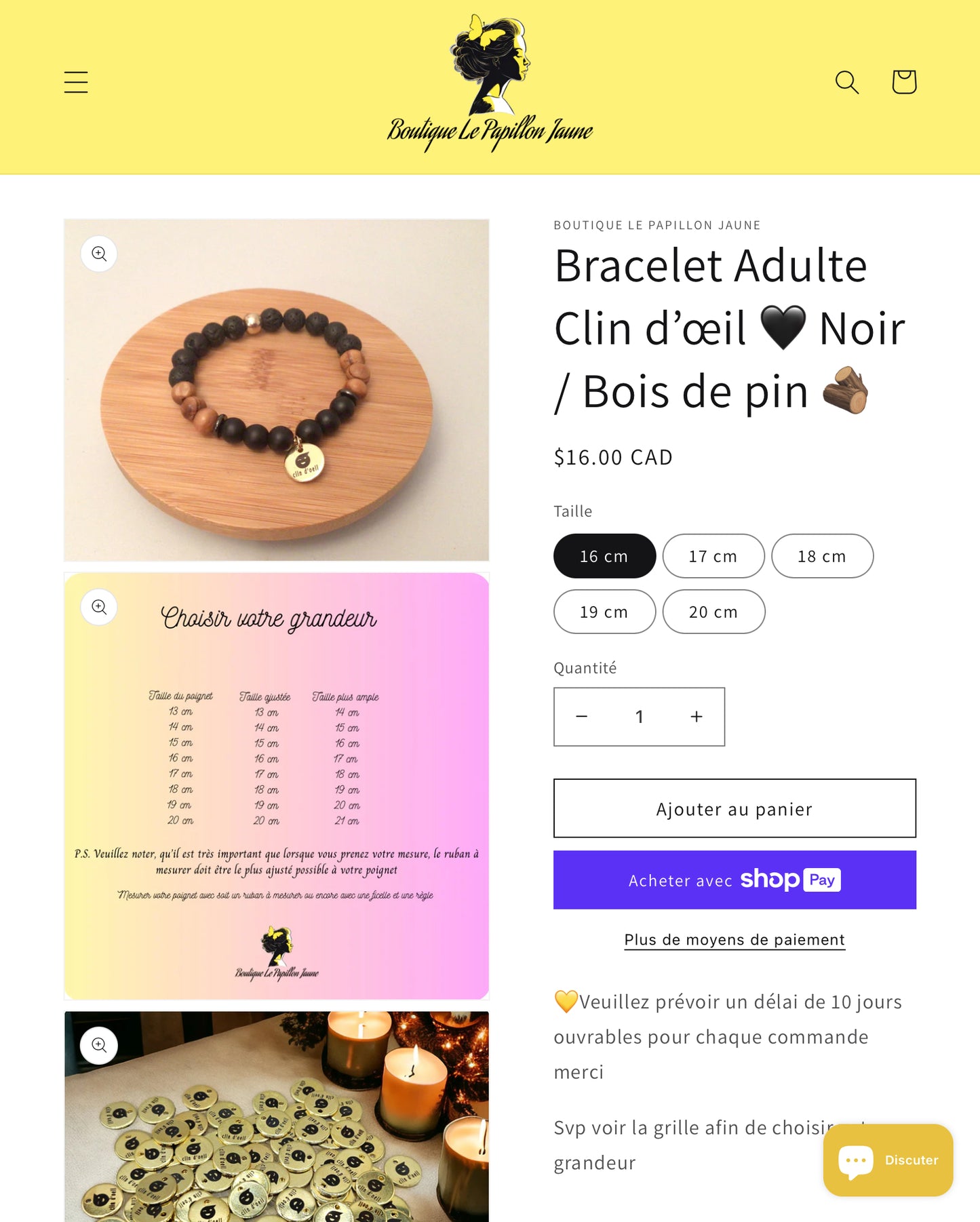 Bracelet Adulte Clin d’œil 🖤 Noir / Bois de pin 🪵