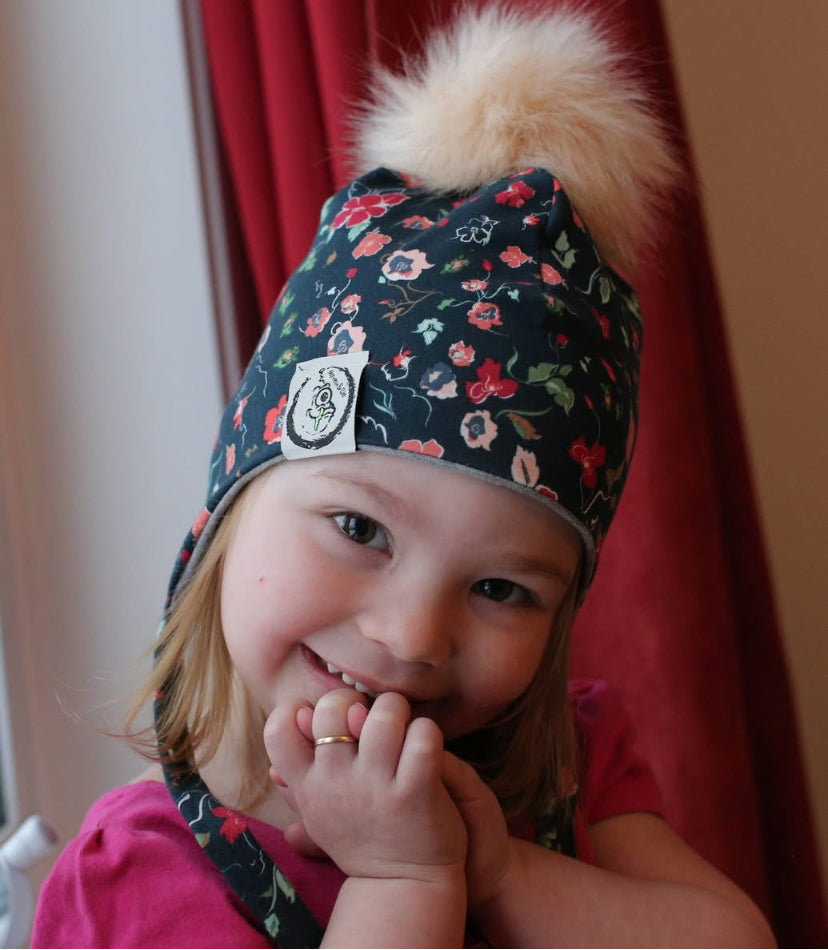 Tuque Bleue Fleurie