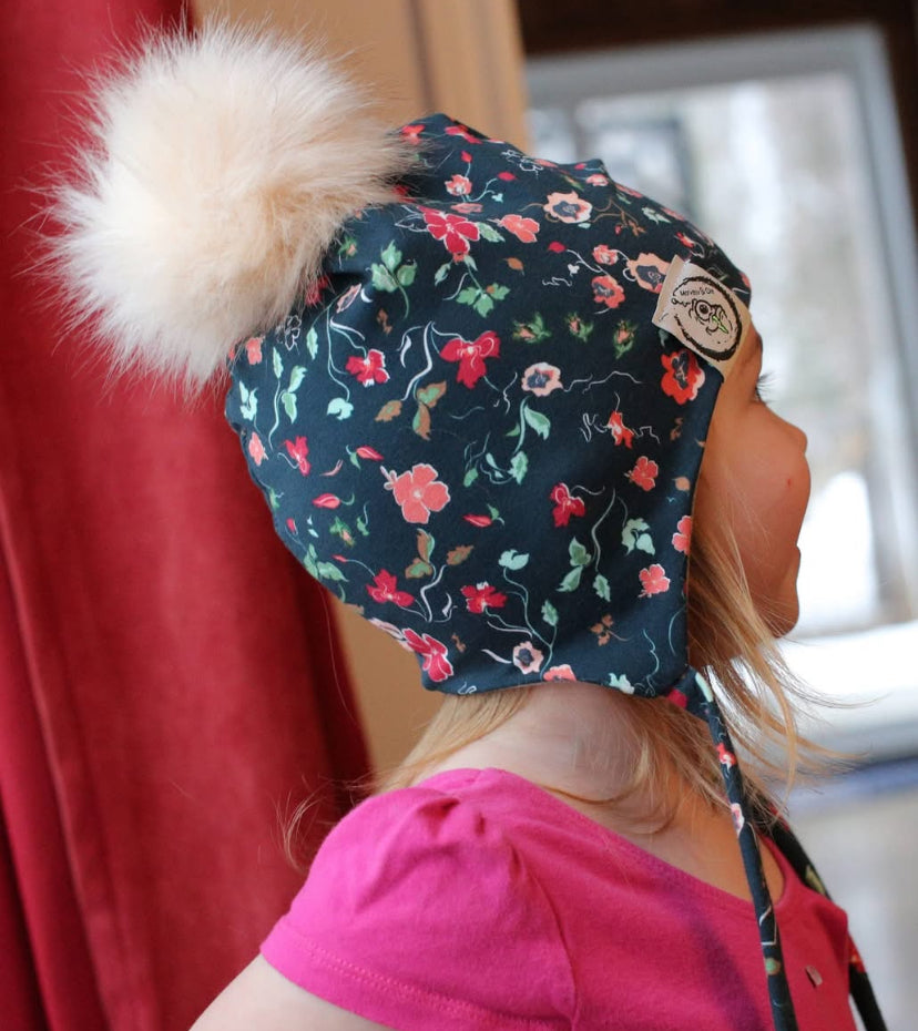 Tuque Bleue Fleurie