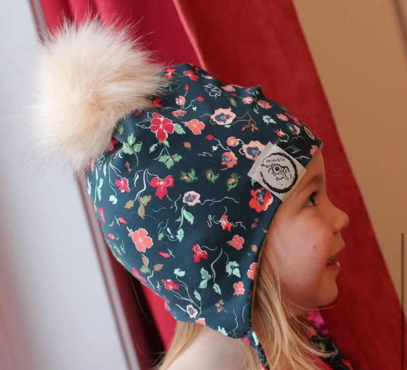 Tuque Bleue Fleurie