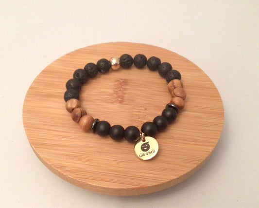 Bracelet Enfant Clin d’œil 🖤 Noir / Bois de pin 🪵